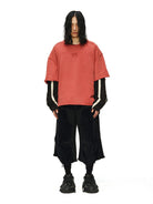 D5ove Heavyweight Boxy Cotton T Shirt in Burgundy - On Male Model