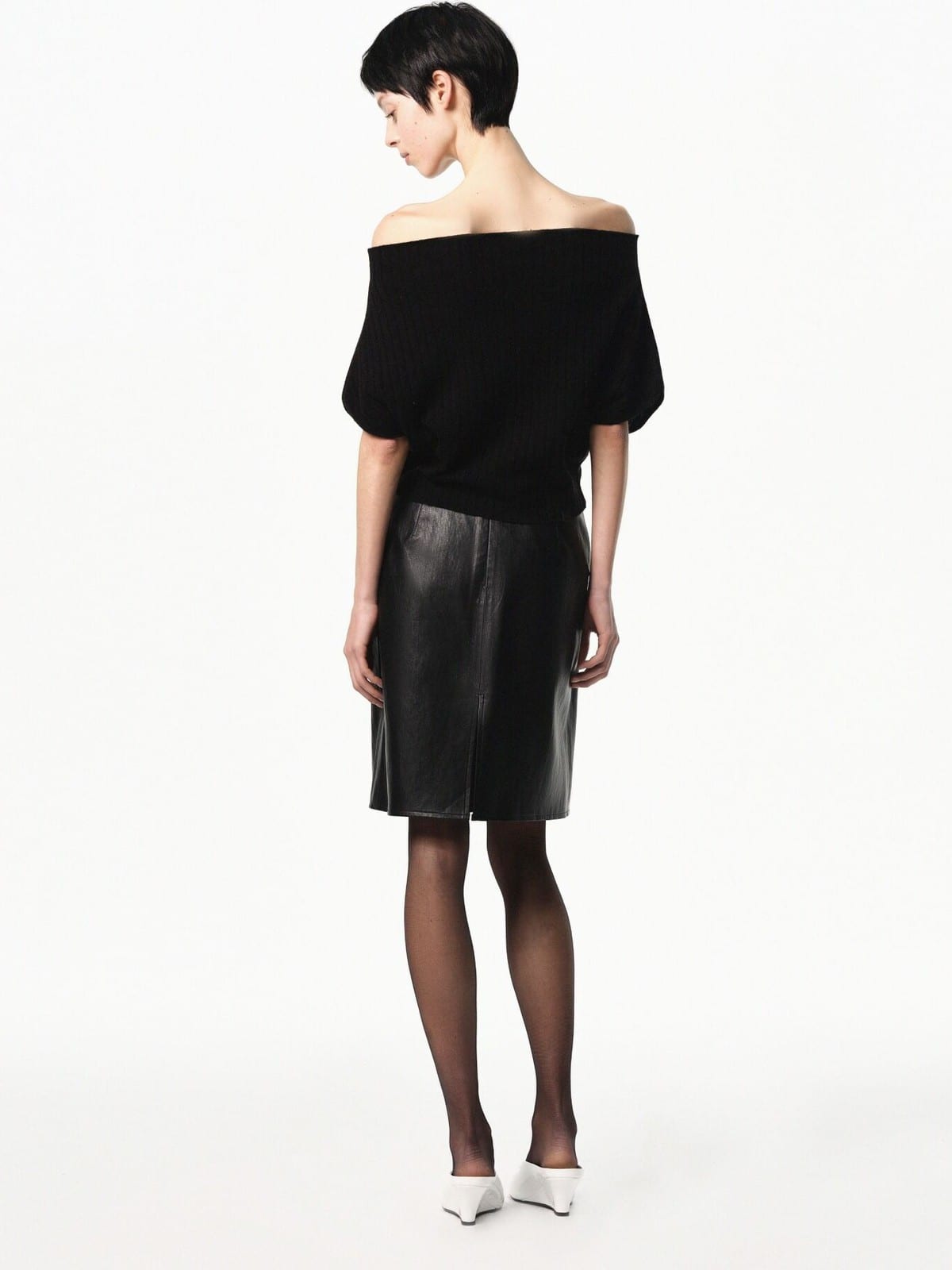 RARELY ALIKE Multi Way Wool Blend Knit Top in Black - On Female Model