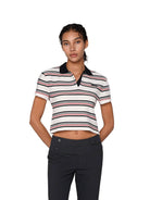 SweetChilling Textured Striped Cropped Polo in White - On Female Model