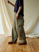 USAGE Heavyweight Herringbone Cargo Pants in Olive - On Male Model