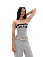 SweetChilling Applique Contrast Trim Bandeau Top in Gray - On Female Model
