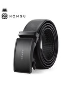 HONGU Automatic Buckle Cowhide Leather Belt in Black