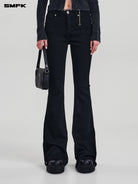 SMFK Stretch Cotton Blend Flared Jeans in Black - On Female Model
