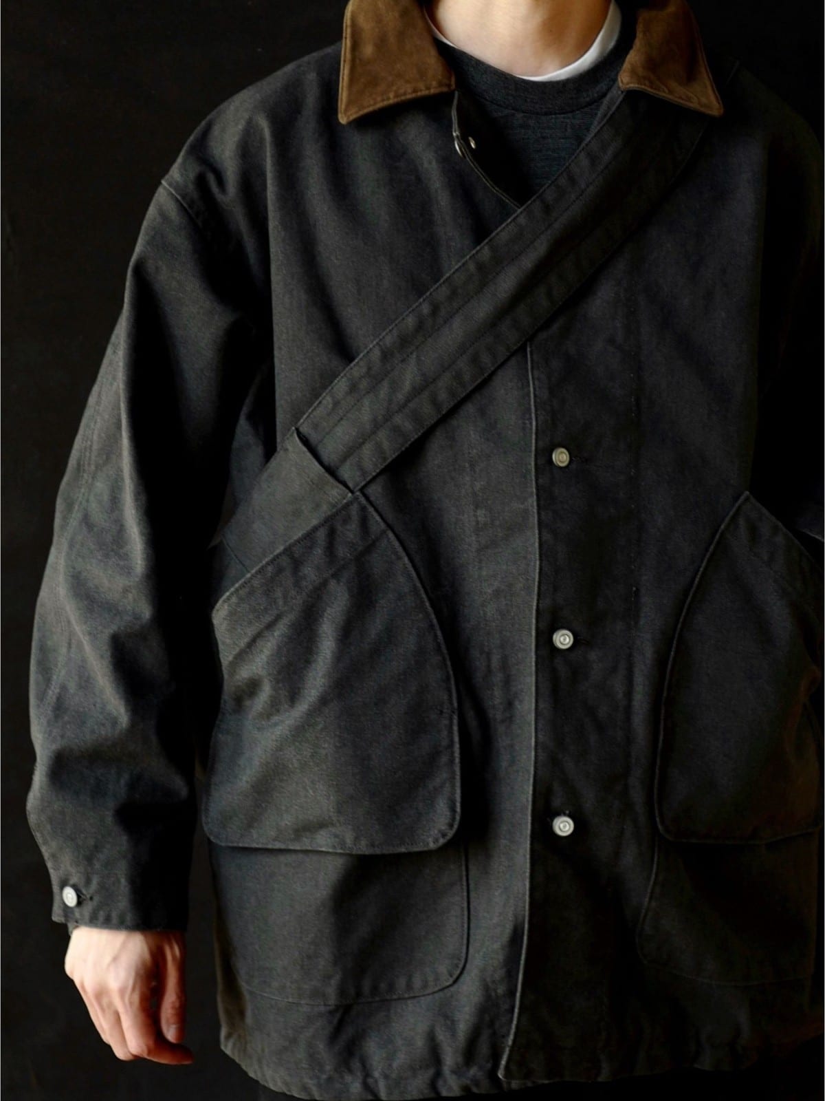 USAGE Heavyweight Canvas Hunting Jacket in Gray - On Male Model