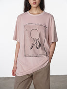 Random Piece Key Graphic Cotton T Shirt in Pink - On Female Model