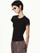 RARELY ALIKE Cotton Bowknot Crewneck T Shirt in Black - On Female Model