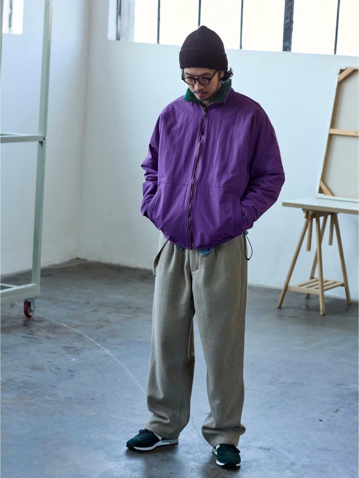 USAGE Reversible Nylon Fleece Track Jacket in Purple - On Male Model