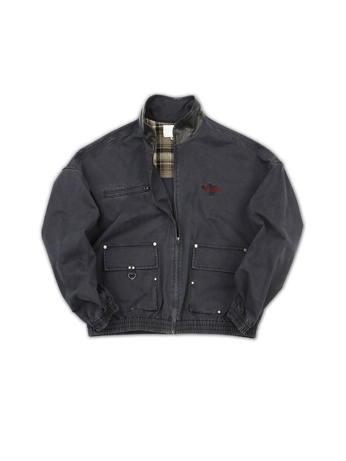 SOD Distressed Leather Collar Work Jacket in Blue