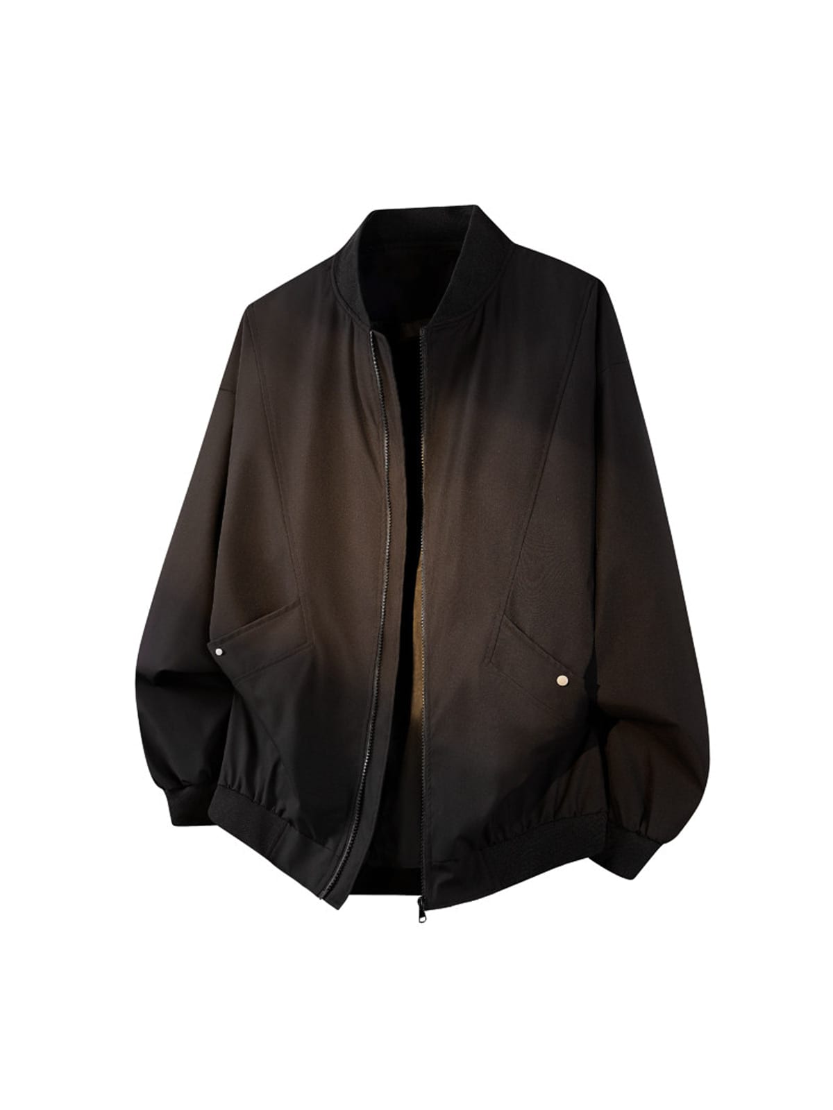 MEDM Stand Collar Zip Up Windbreaker in Black