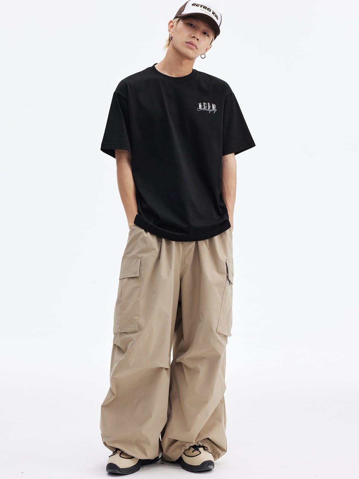 MEDM Cooling Cotton Blend T Shirt in Black - On Male Model