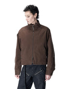 D5ove Raw Edge Stand Collar Cotton Jacket in Brown - On Male Model