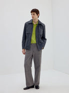 SIMPLE PROJECT Coated Drawstring Hunting Jacket in Gray - On Male Model