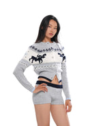 SweetChilling Ribbed Wool Blend Knit Shorts in Gray - On Female Model