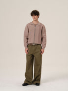 Retro 21 Jacquard Knit Double Zip Jacket in Brown - On Male Model