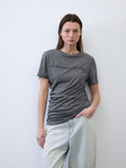 Random Piece Lyocell Blend Letter Print T Shirt in Gray - On Female Model