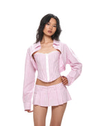 SweetChilling Striped Pleated Mini Skirt in Pink - On Female Model