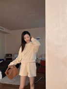 MSBEAST Cotton Crewneck Sweatshirt Set in Yellow - On Female Model