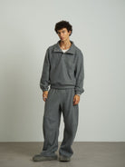 Retro 21 High Neck Fleece Sweatshirt in Gray - On Male Model