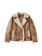 SweetChilling Vintage Faux Shearling Cropped Jacket in Brown