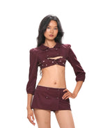 SweetChilling Double Breasted Cropped Cardigan in Brown - On Female Model