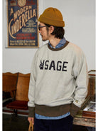 USAGE Graphic Two Tone Cotton Sweatshirt in Gray - On Male Model