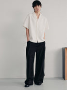 JCAESAR STUDIO Seagull Collar Leaf Jacquard Shirt in White - On Male Model