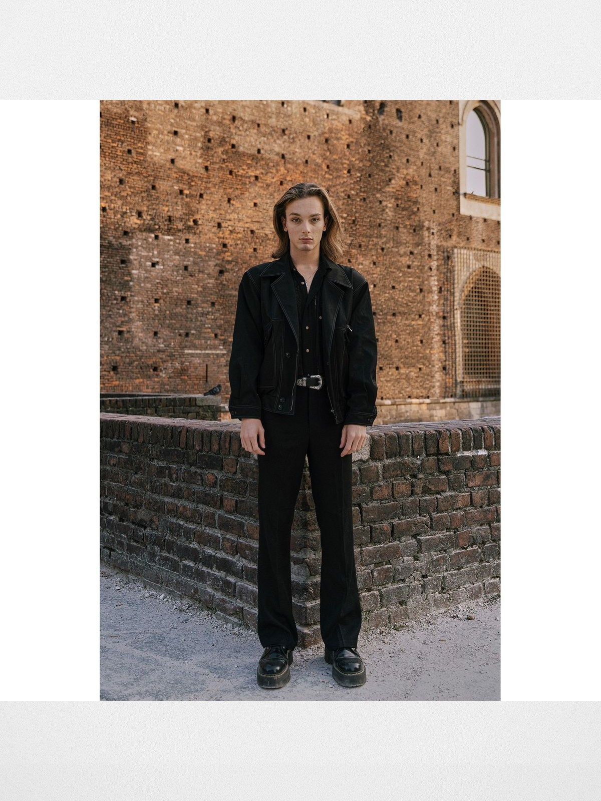 Retro 21 Contrast Stitch Boxy Jacket in Black - On Male Model