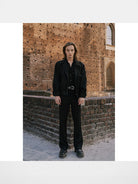 Retro 21 Contrast Stitch Boxy Jacket in Black - On Male Model