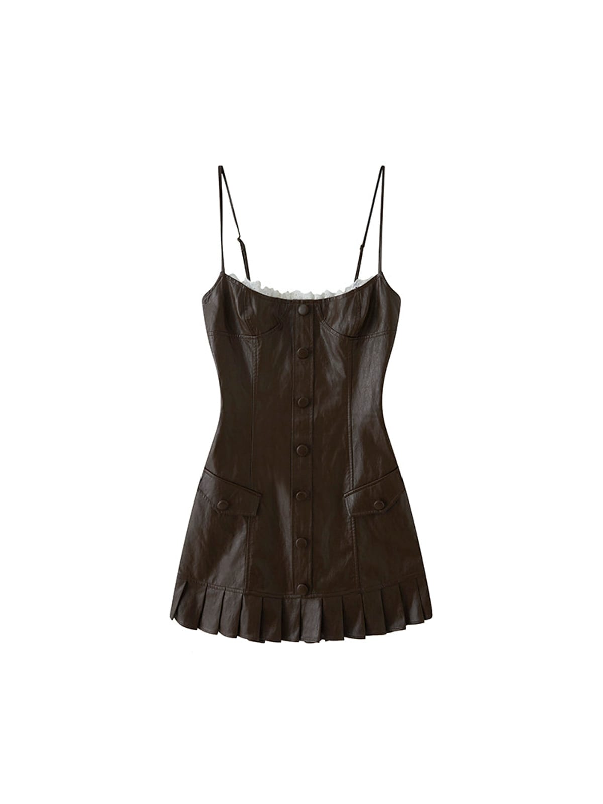 SweetChilling Glossy Faux Leather Slip Dress in Brown