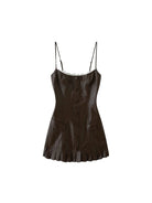 SweetChilling Glossy Faux Leather Slip Dress in Brown