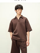 ROYA Structured Cotton Blend Polo in Brown - On Male Model