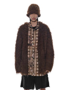 D5ove Shaggy Poly Wool Cardigan in Brown - On Male Model