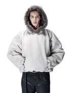 D5ove Fur Trim Hooded Padded Pullover in Gray - On Male Model