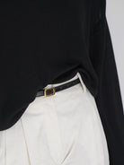 PANLULUPAN Top Grain Leather Square Buckle Belt in Black - On Model