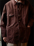 USAGE Washed Heavyweight Cotton Chore Jacket in Brown - On Male Model