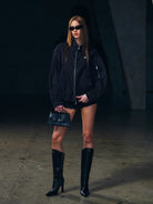 SMFK Garment Dyed Cotton Training Jacket in Black - On Female Model