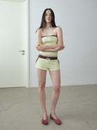 RARELY ALIKE Color Block Cotton Blend Sweatshorts in Yellow - On Female Model
