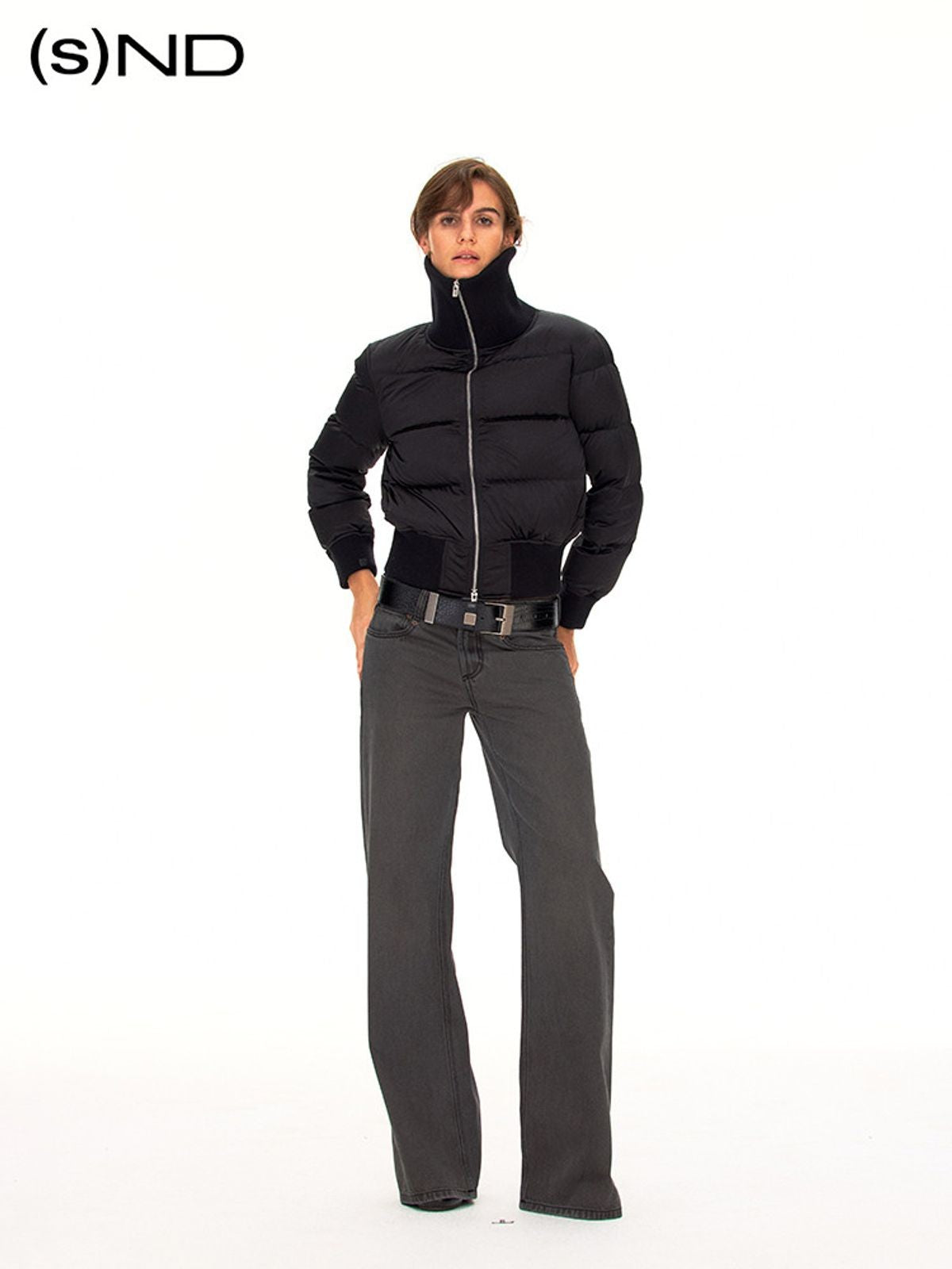 FaxCopyExpress Vintage Wash Cotton Jeans in Gray - On Female Model