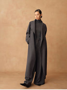 TEASEL Textured Wool Belted Trench Coat in Gray - On Female Model