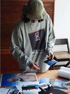 USAGE Air Spun Cotton Graphic T Shirt in Gray - On Male Model