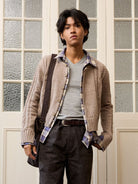 Retro 21 Wool Cable Knit Mock Layer Cardigan in Khaki - On Male Model