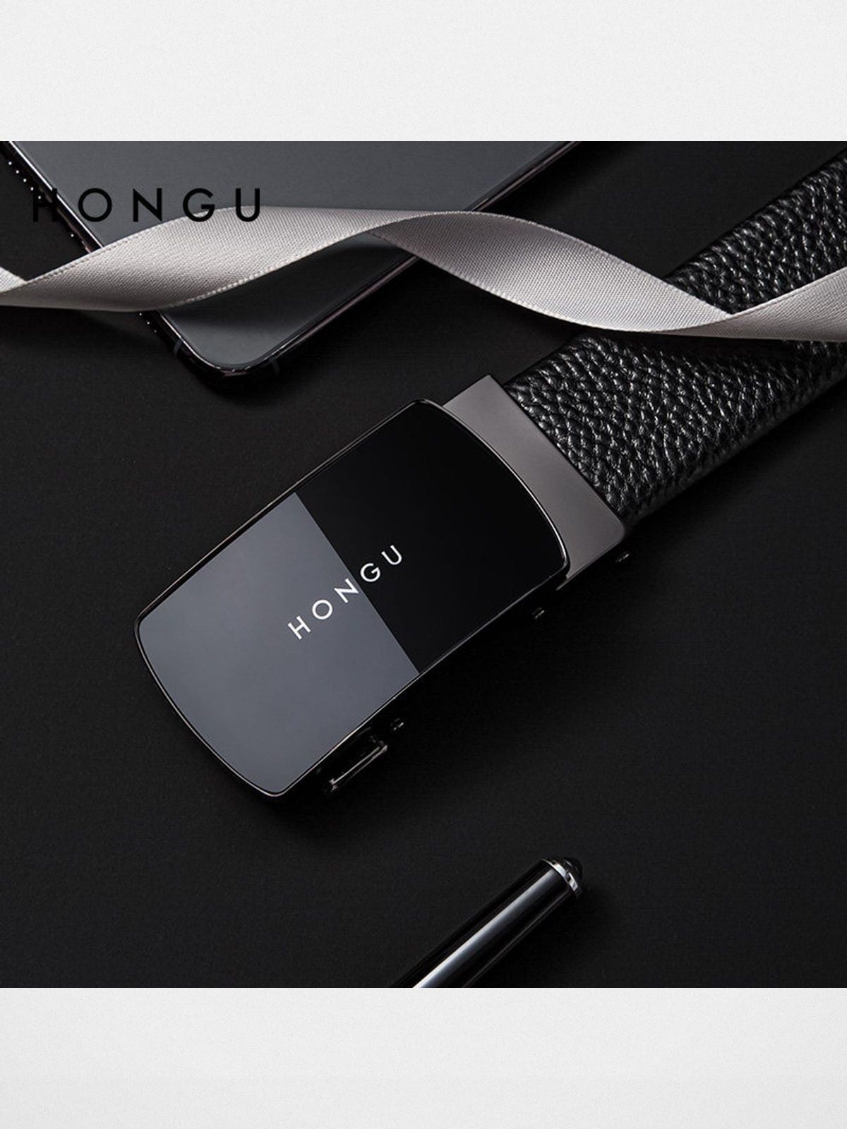 HONGU Top Grain Leather Automatic Buckle Belt in H2113223