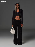 SMFK Cotton Wool Flared Sweatpants in Black - On Female Model
