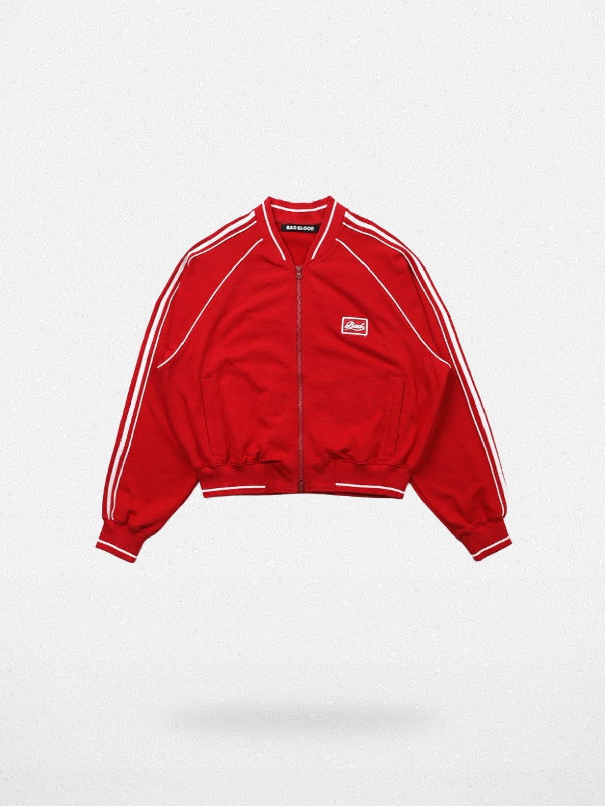 BADSEED Side Stripe Cotton Bomber Jacket in Red