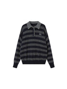 SweetChilling Striped Lambswool Blend Polo Sweater in Navy Blue