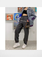 BeerBro Embroidered Script Joggers in Gray - On Female Model