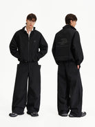MASONPRINCE Stand Collar Windbreaker Pants Set in Black - On Male Model