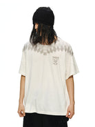 D5ove Vintage Print Cotton Linen T Shirt in White - On Male Model