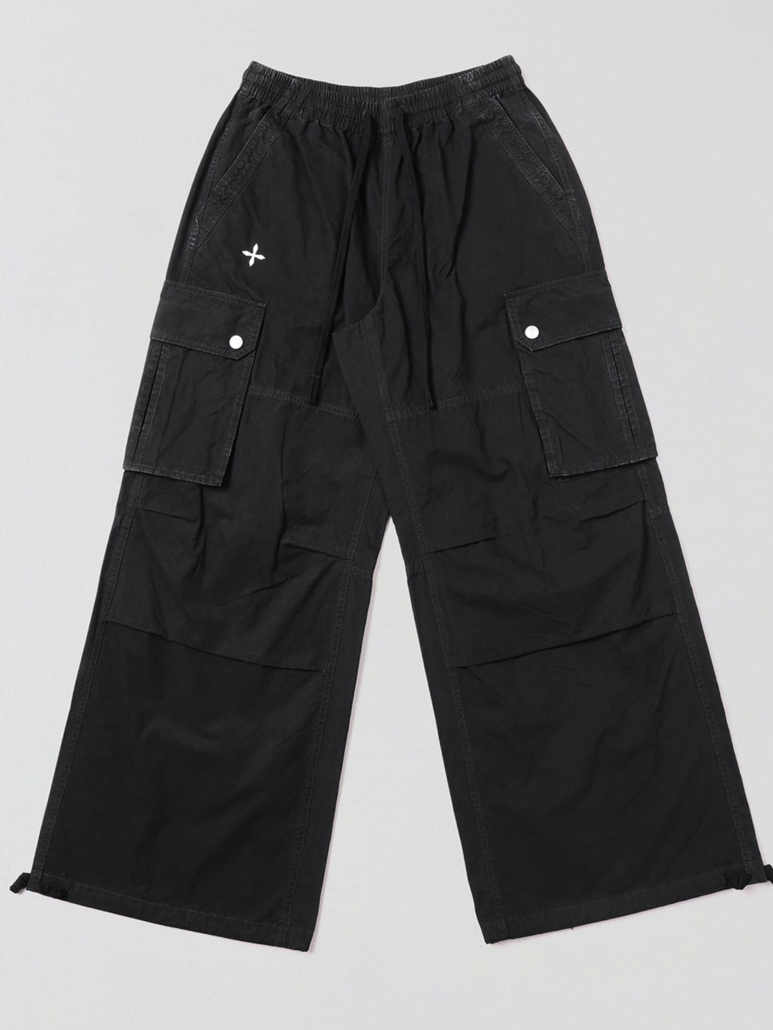SMFK Garment Dyed Drawstring Cargo Pants in Black