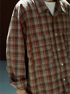 USAGE Washed Crinkle Plaid Open Collar Shirt in Orange - On Male Model